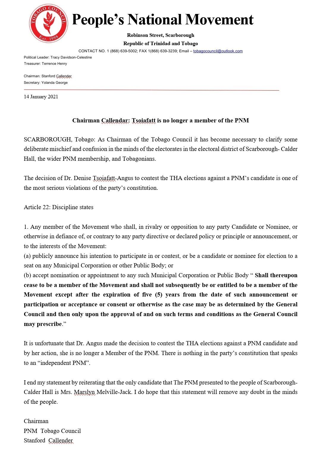 Dr. Denise Tsoiafatt Angus PNM letter